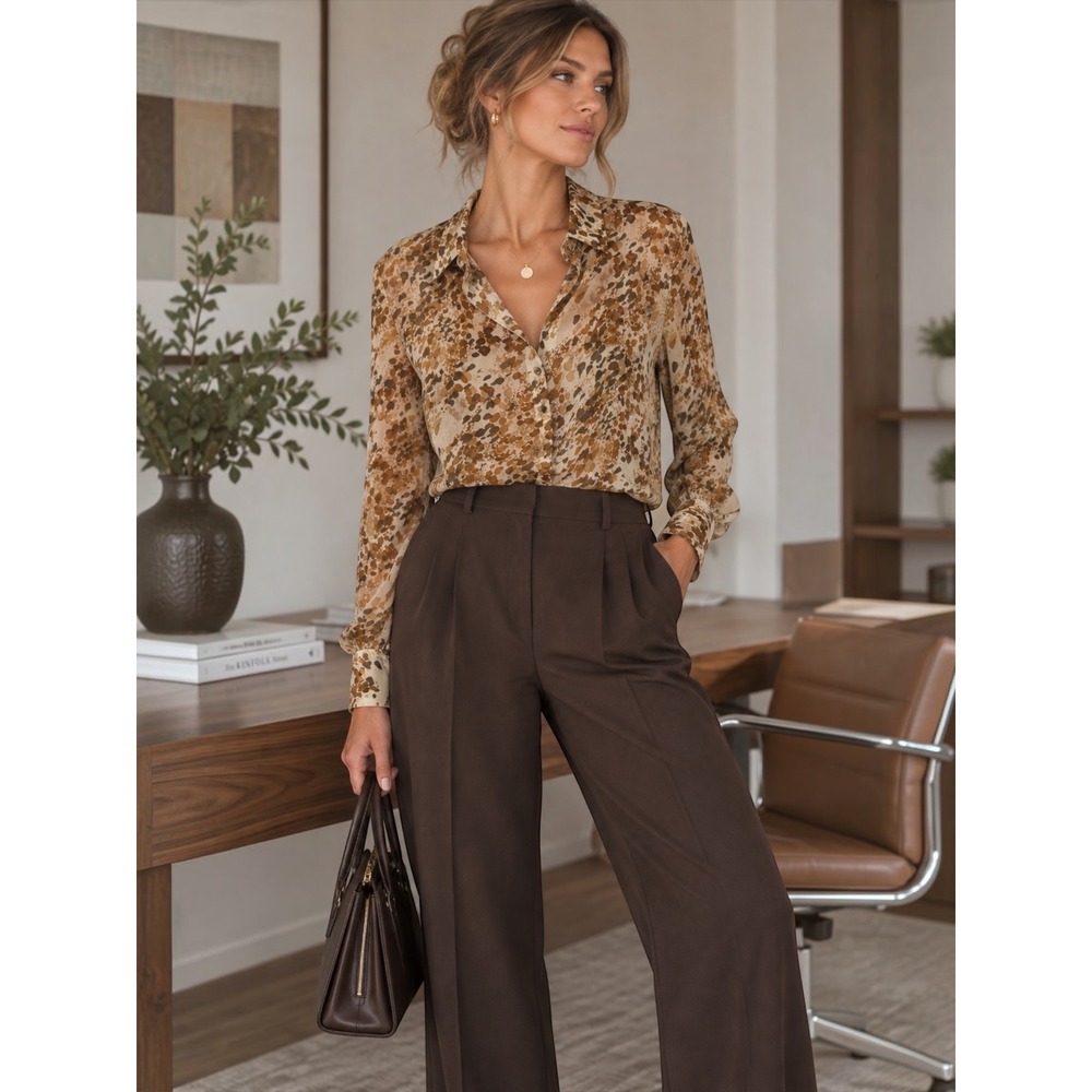 Dana Buchman Petite 12 100% Silk Blouse Animal Print Career Button Down Y2K